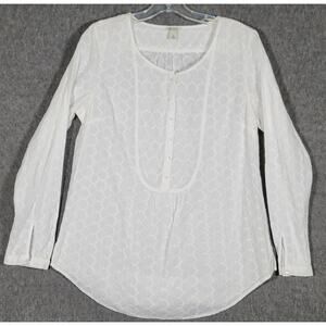 L.L. Bean White Eyelet Tunic Top Long Sleeve Bib Front Women’s Size Small